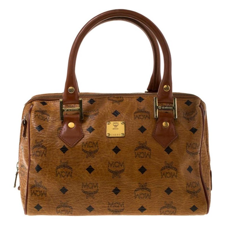 MCM Cognac Visetos Coated Canvas Small Heritage Boston Bag For Sale at ...
