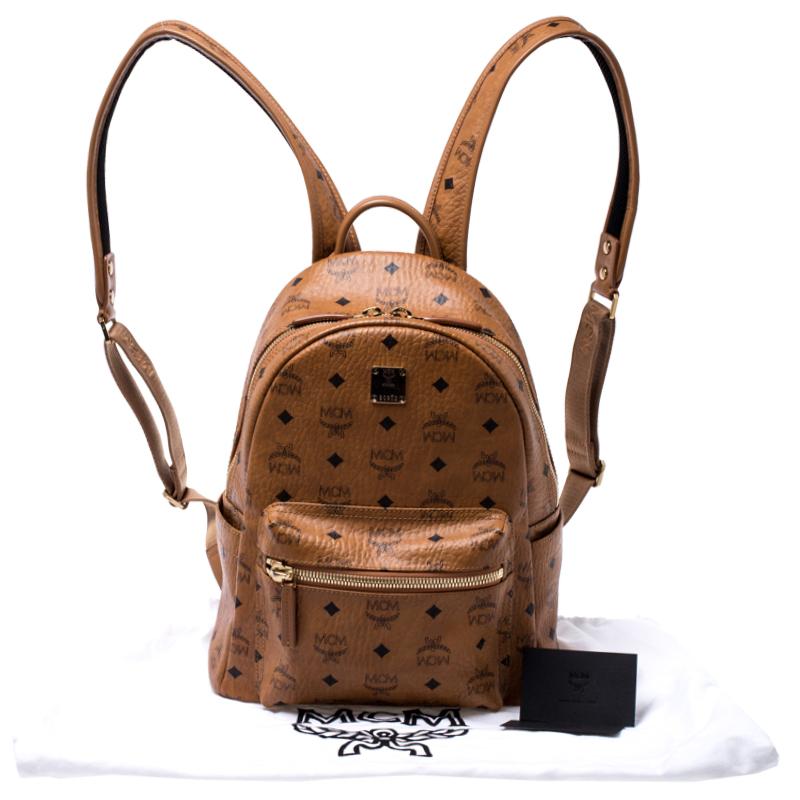 MCM Cognac Visetos Coated Canvas Small Studs Stark Backpack 6