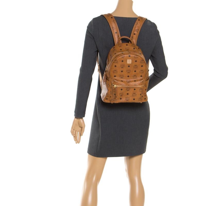 Brown MCM Cognac Visetos Coated Canvas Small Studs Stark Backpack
