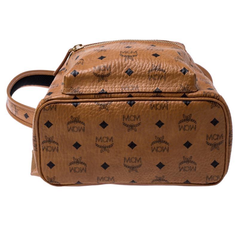 Women's MCM Cognac Visetos Coated Canvas Small Studs Stark Backpack