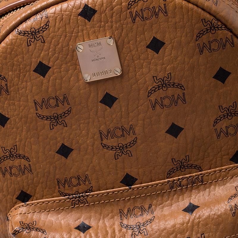 MCM Cognac Visetos Coated Canvas Small Studs Stark Backpack 3