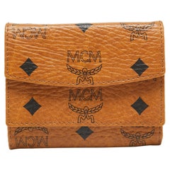 MCM Cognac Visetos Coated Canvas Trifold Compact Wallet