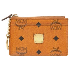 MCM Cognac Visetos Coated Canvas Zip Card Holder