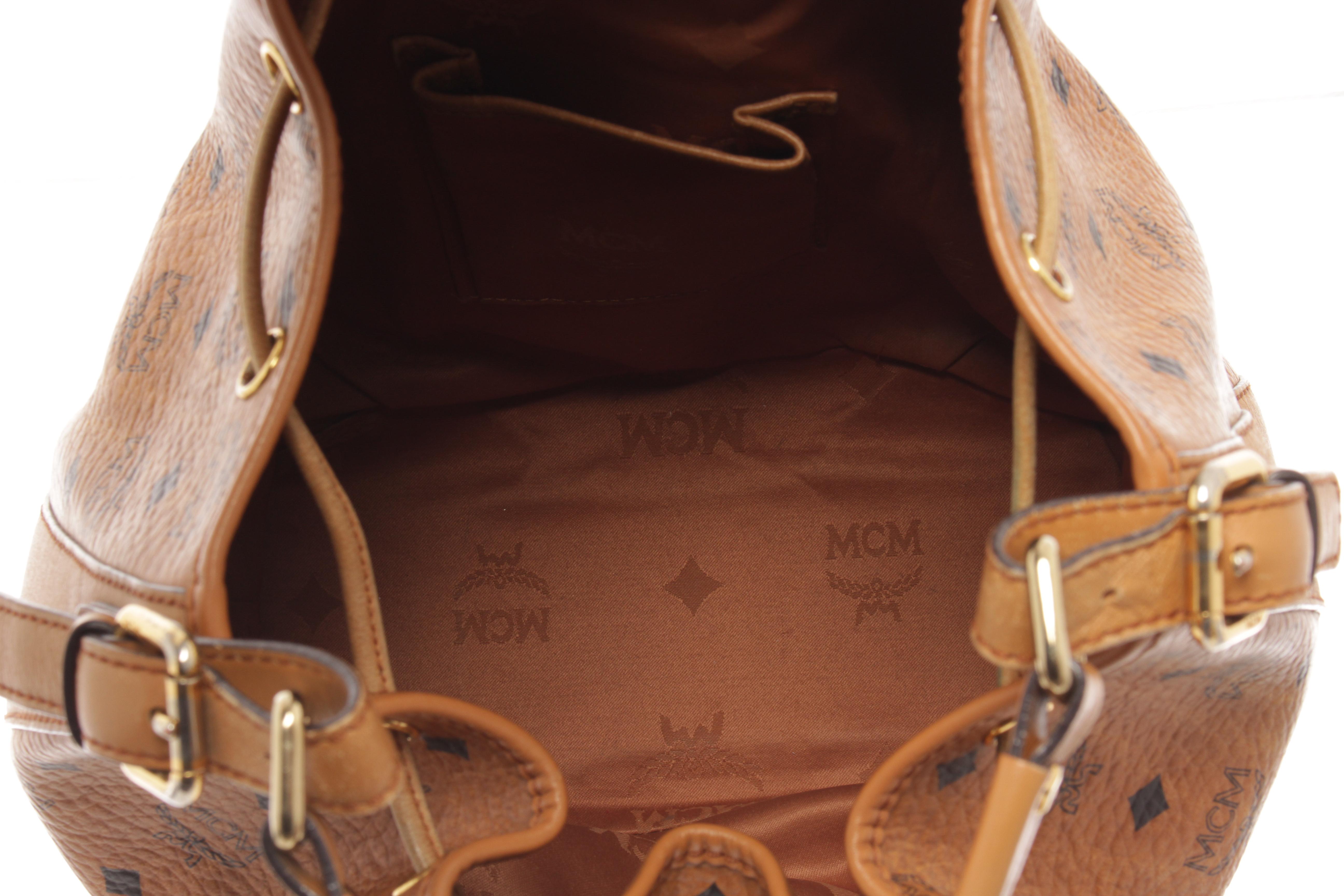 MCM Cognac Visetos Leather Bucket Bag 1