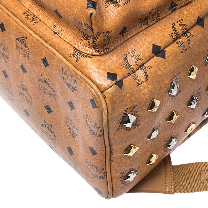 MCM Cognac Visetos Leather Large Studs Stark Backpack In Good Condition In Dubai, Al Qouz 2