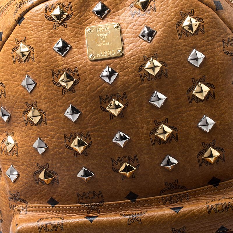 Women's MCM Cognac Visetos Leather Large Studs Stark Backpack