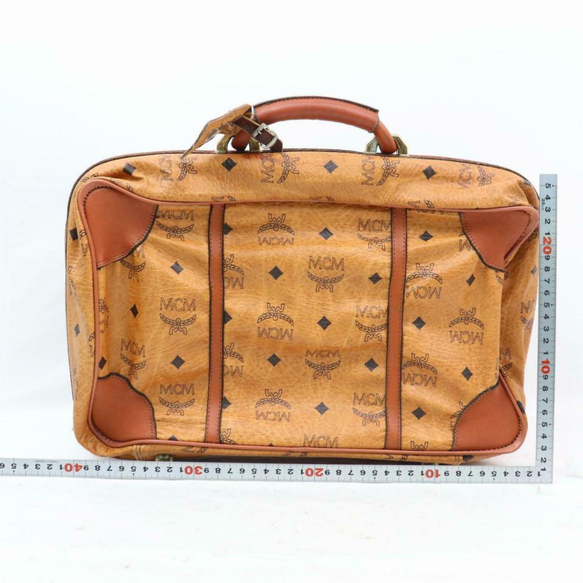 MCM Cognac Visetos Vanity Trunk 870361 Brown Coated Canvas Weekend/Travel Bag In Good Condition For Sale In Forest Hills, NY