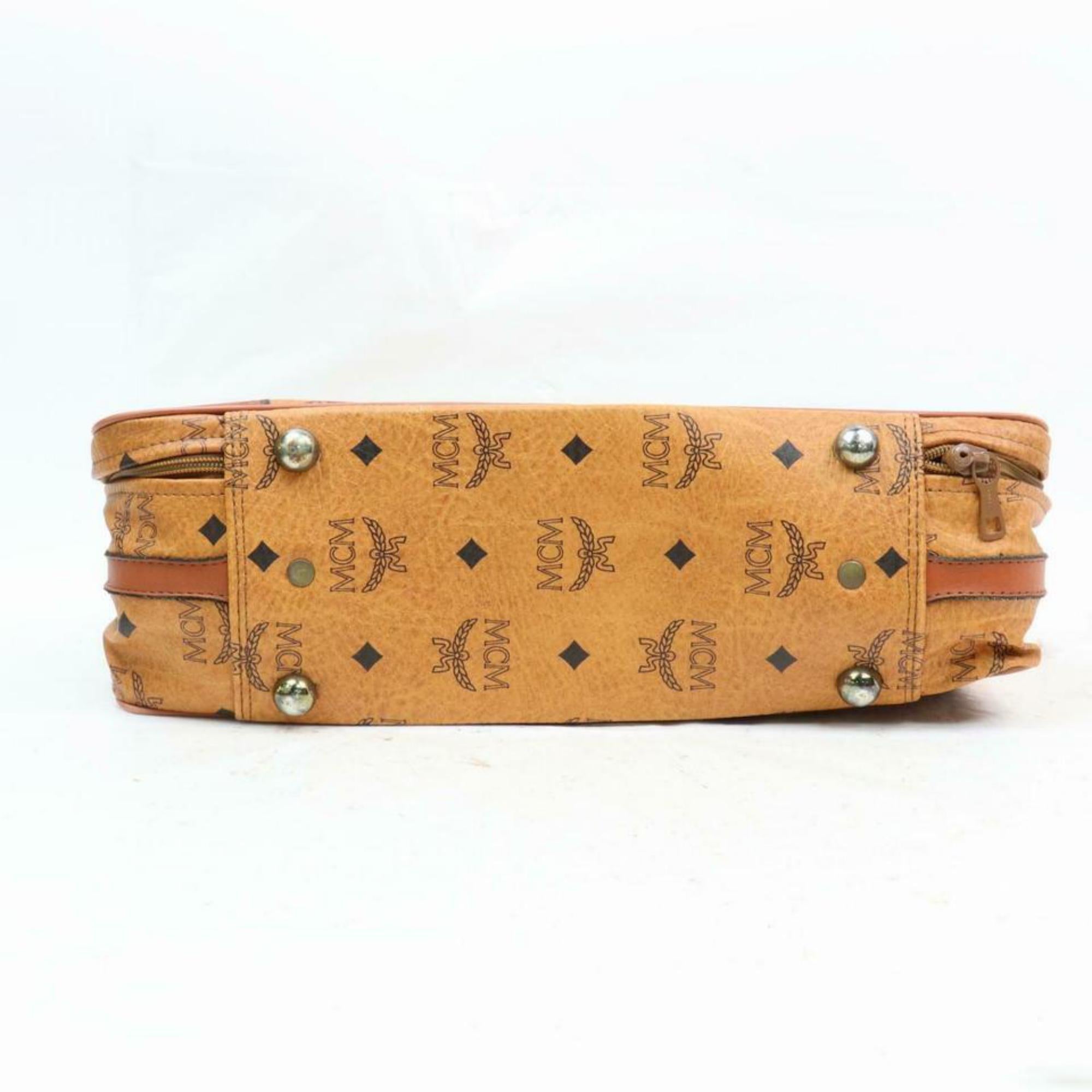 Women's MCM Cognac Visetos Vanity Trunk 870361 Brown Coated Canvas Weekend/Travel Bag For Sale