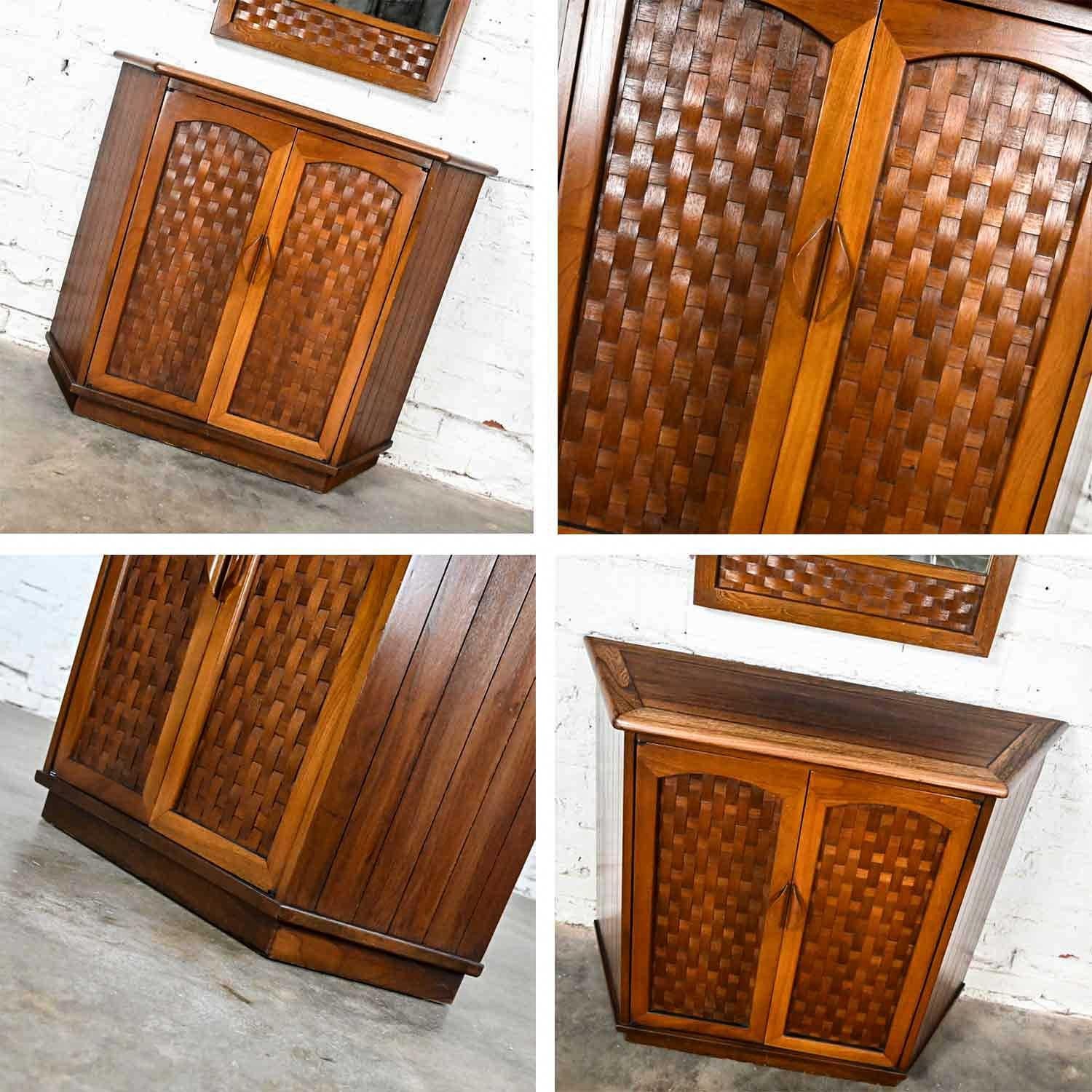 MCM Console Cabinet & Mirror Style Lane Perception Basket Weave Warren Church For Sale 1