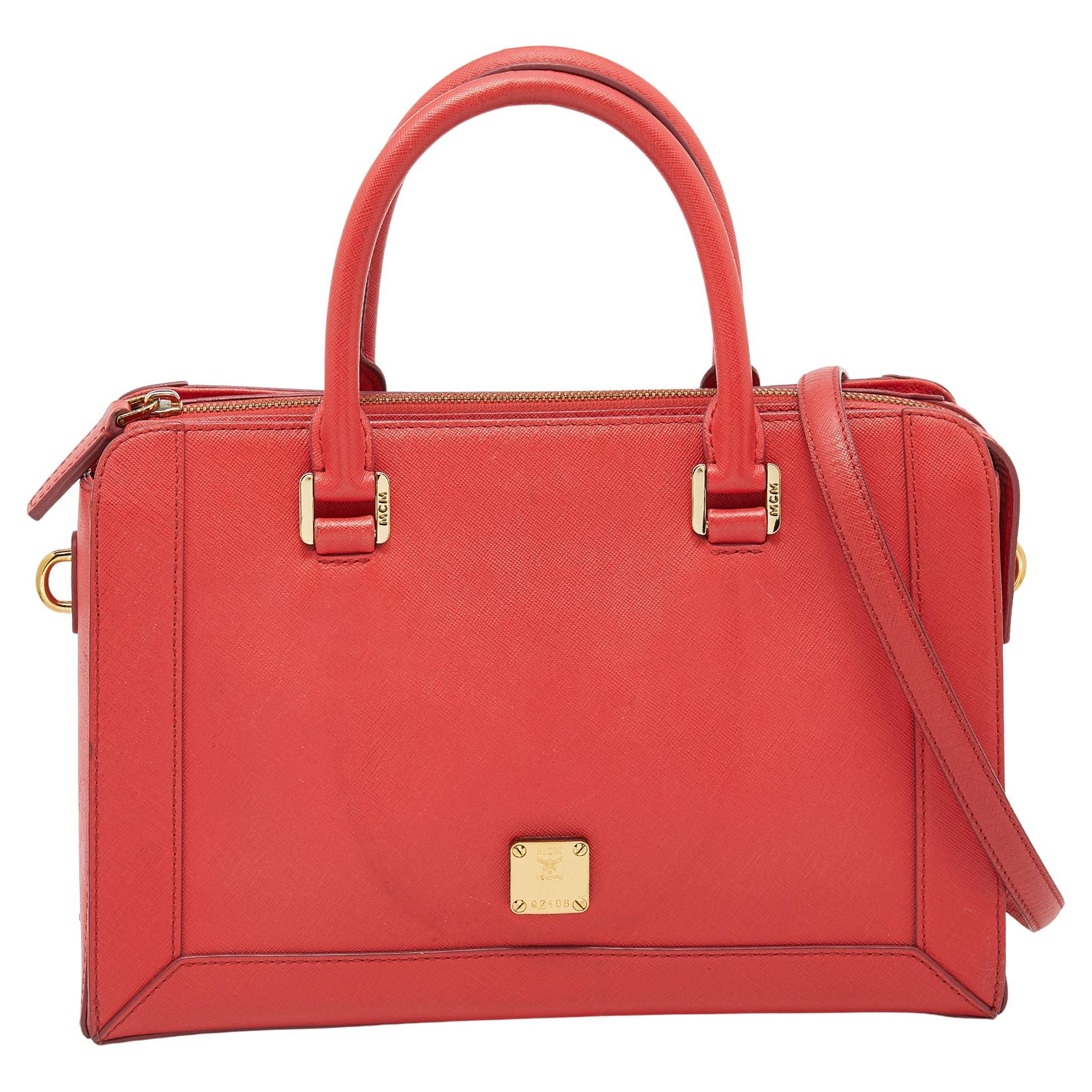 MCM Coral Leather Large Nuovo Tote