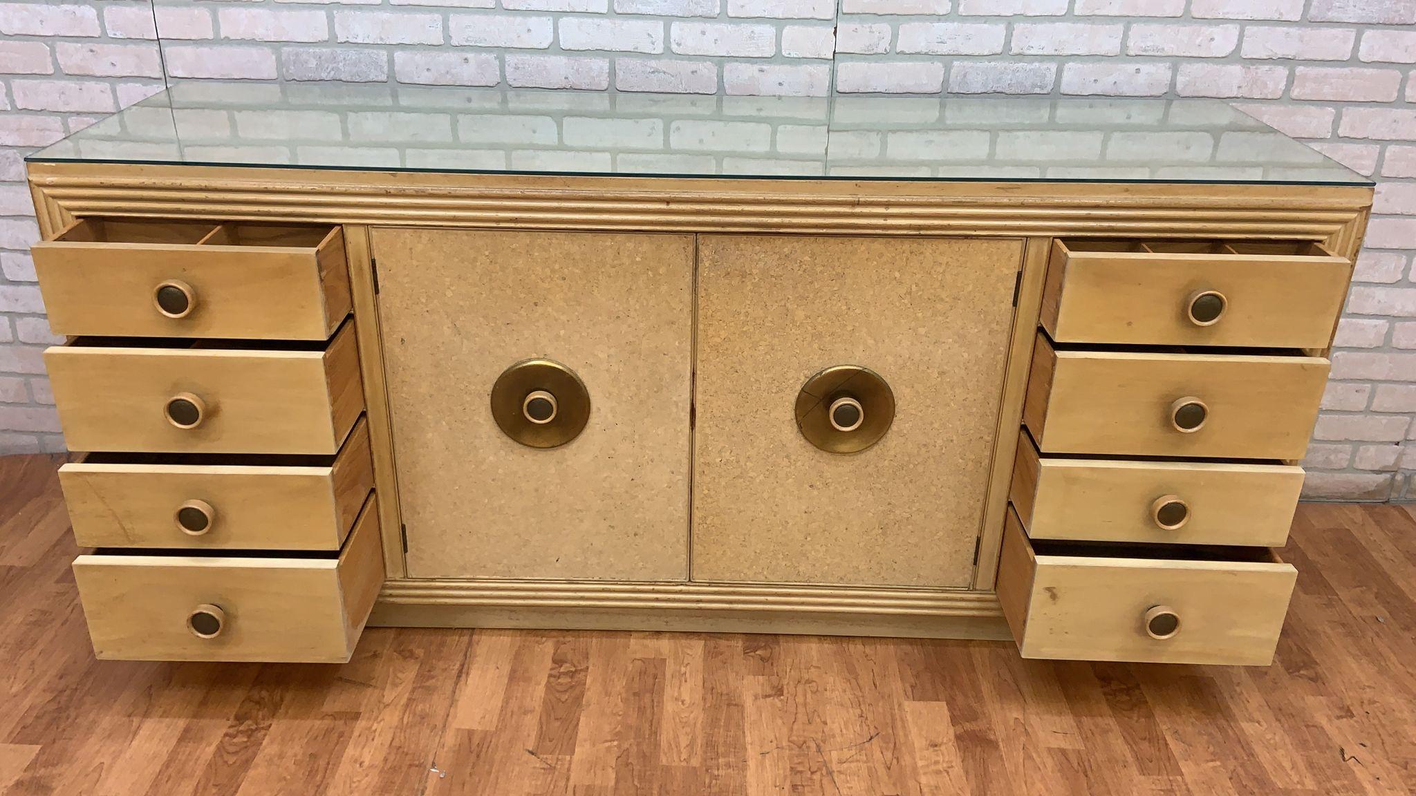 Mid-Century Modern MCM Cork and Wood Sideboard with Mirror by Paul Frankl for Johnson Furniture For Sale
