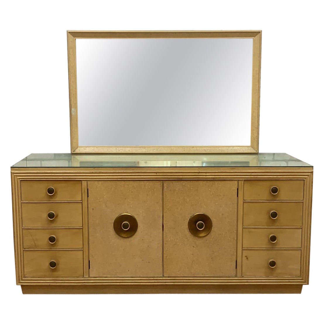 MCM Cork and Wood Sideboard with Mirror by Paul Frankl for Johnson Furniture For Sale