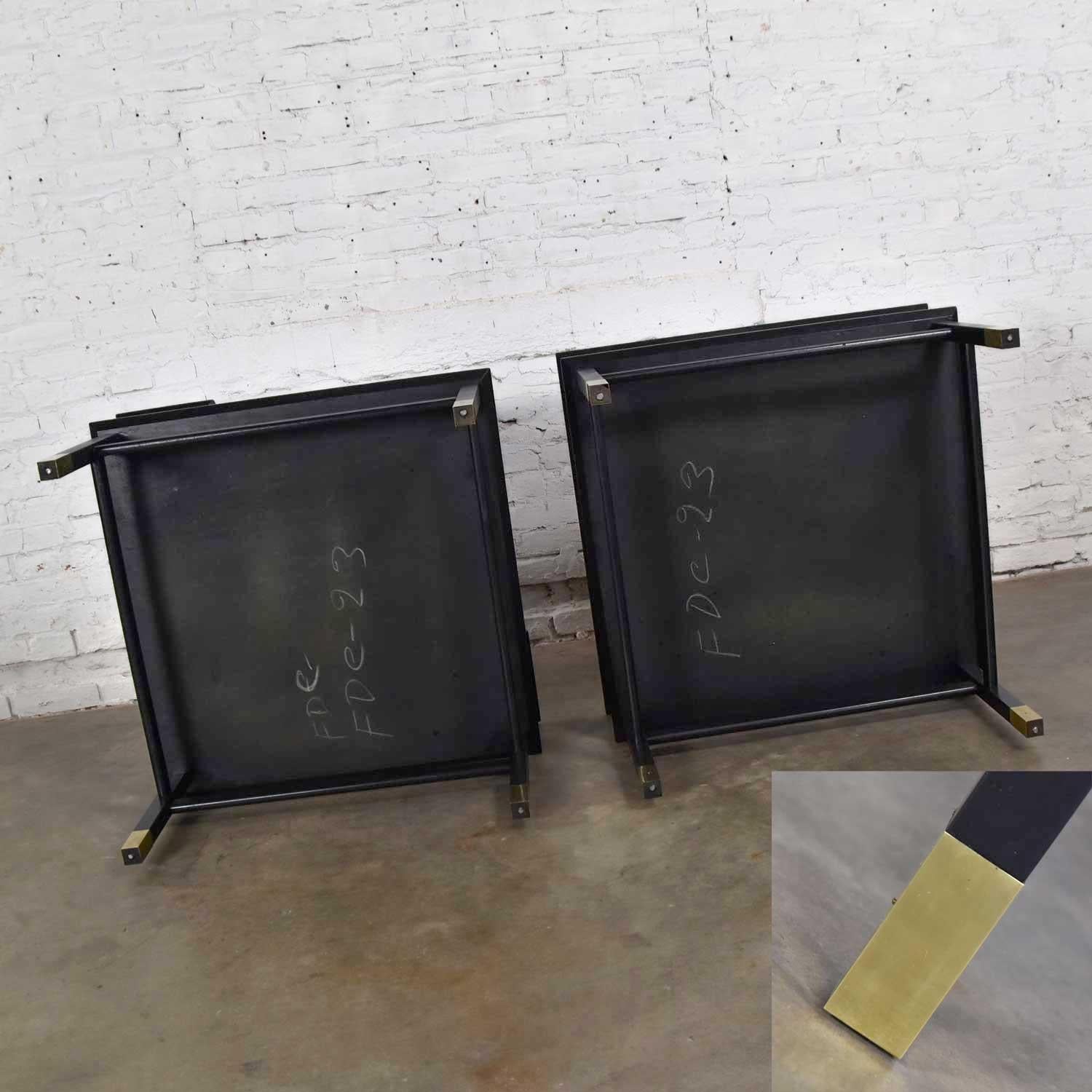MCM Corner Step Tables a Pair Black with Brass Sabots Style of Harvey Probber 4
