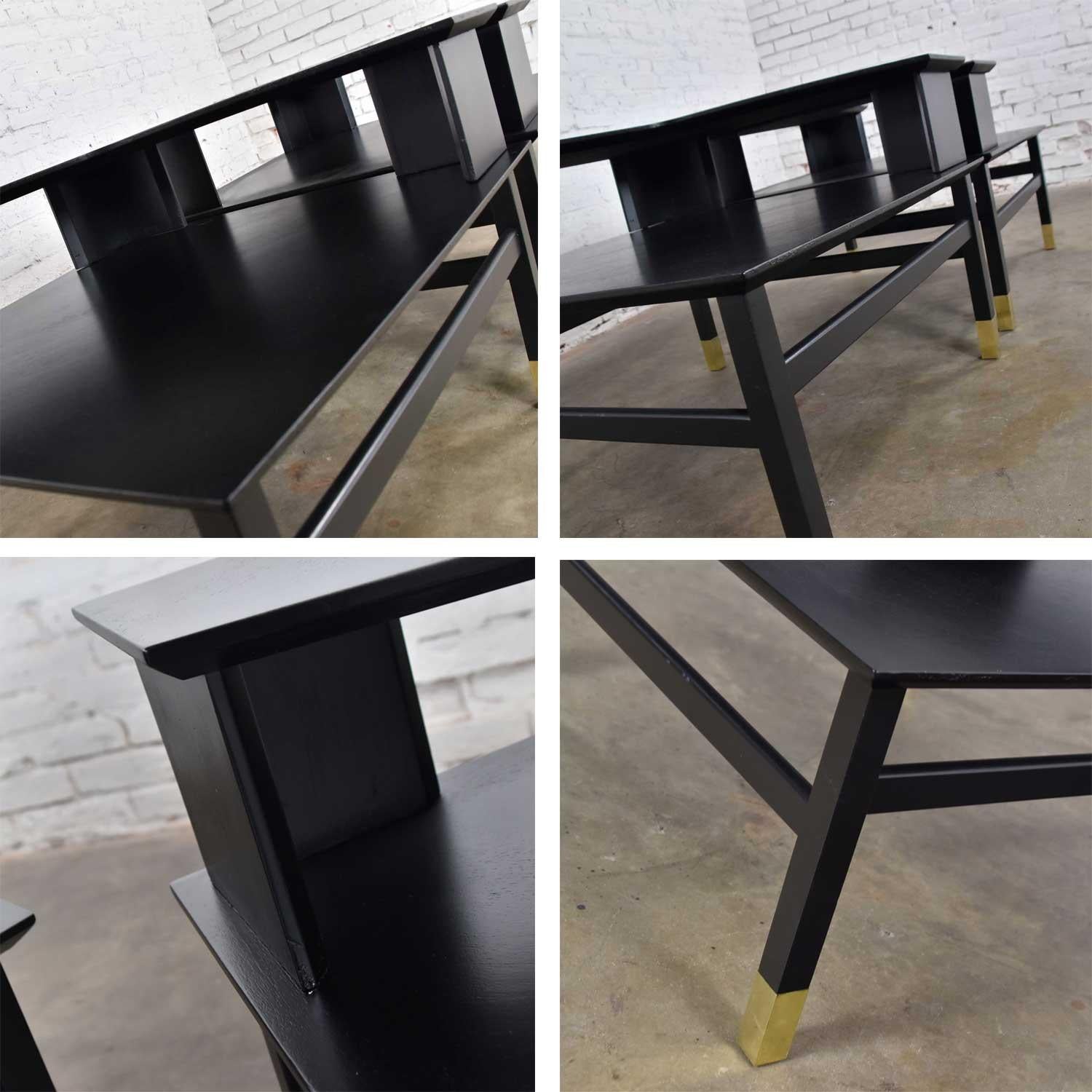 MCM Corner Step Tables a Pair Black with Brass Sabots Style of Harvey Probber 5