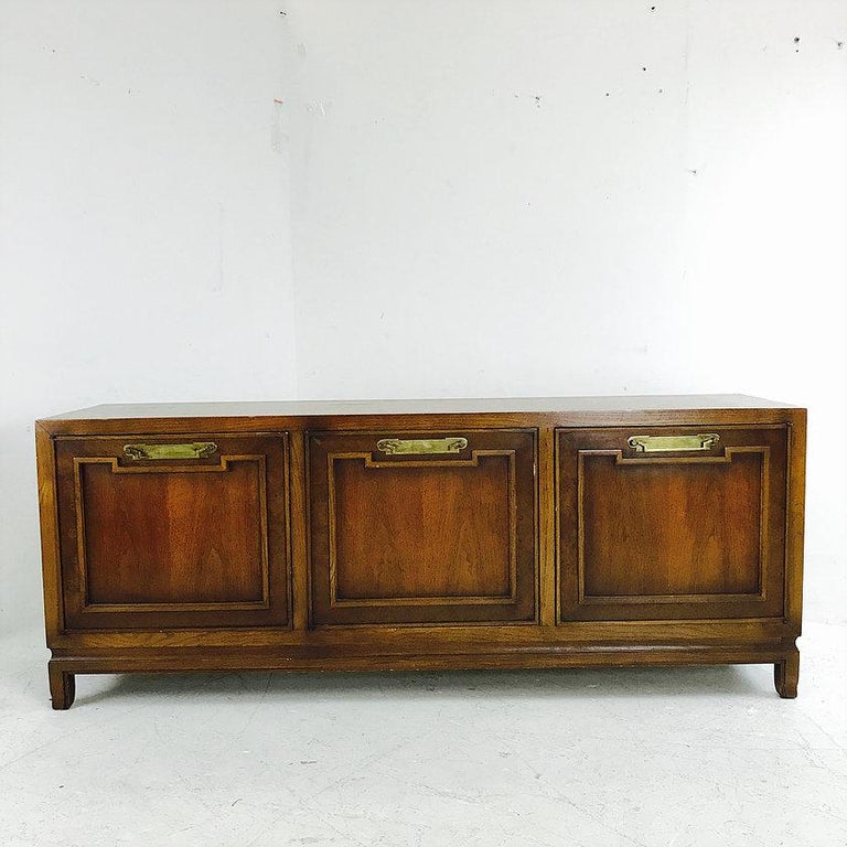 MCM Credenza with Brass Hardware in the Style of Thomasville at 1stDibs