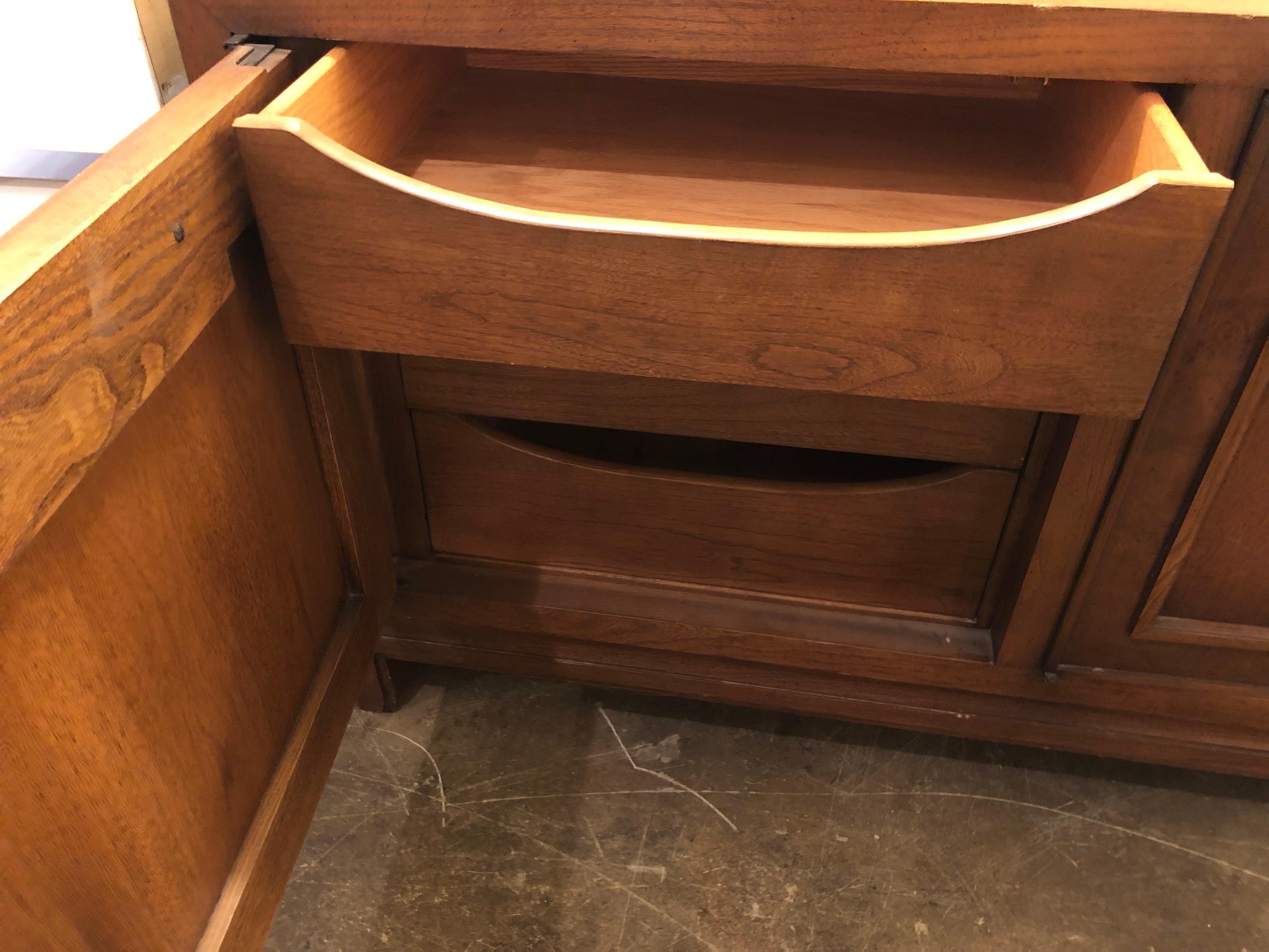 20th Century MCM Credenza with Brass Hardware in the Style of Thomasville