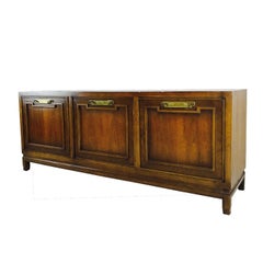 Vintage MCM Credenza with Brass Hardware in the Style of Thomasville