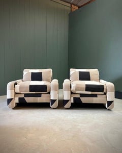 MCM Cube Lounge Chairs in Hand-Dyed Linen-Cotton by Romo, Down Filled Cushions