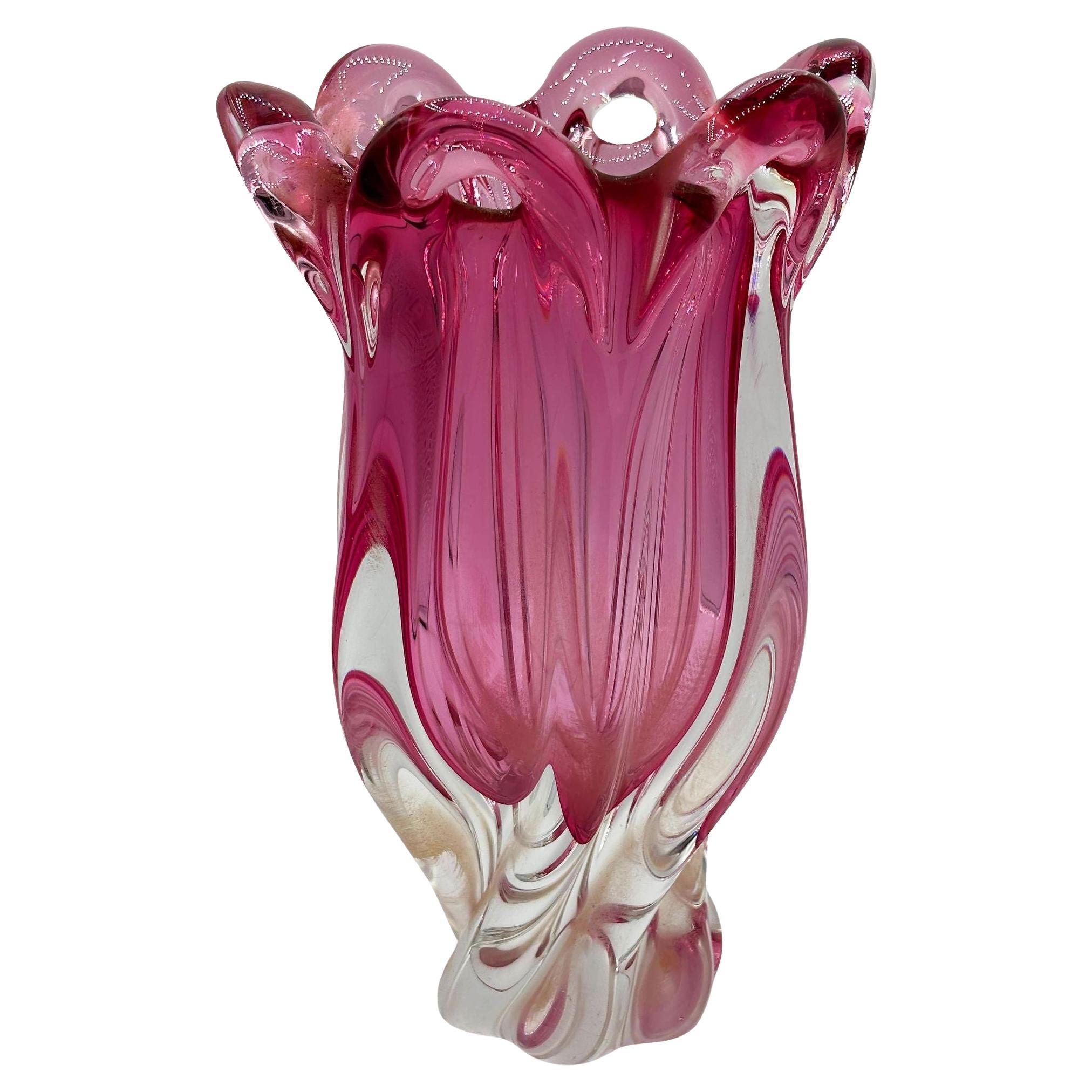 MCM Czech Cranberry Art Glass Vase by Josef Hospodka for Chribska Glassworks