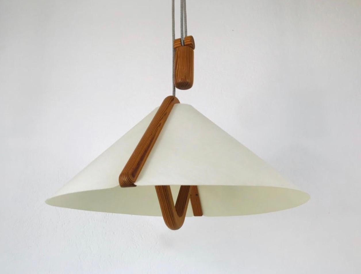 MCM Danish Modern Adjustable Teak Pendant Lamp with Counterweight by Domus 4