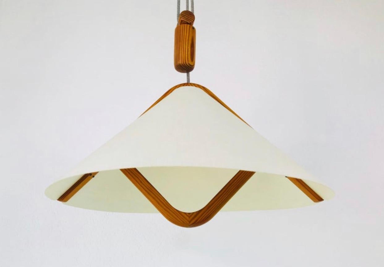 MCM Danish Modern Adjustable Teak Pendant Lamp with Counterweight by Domus 5