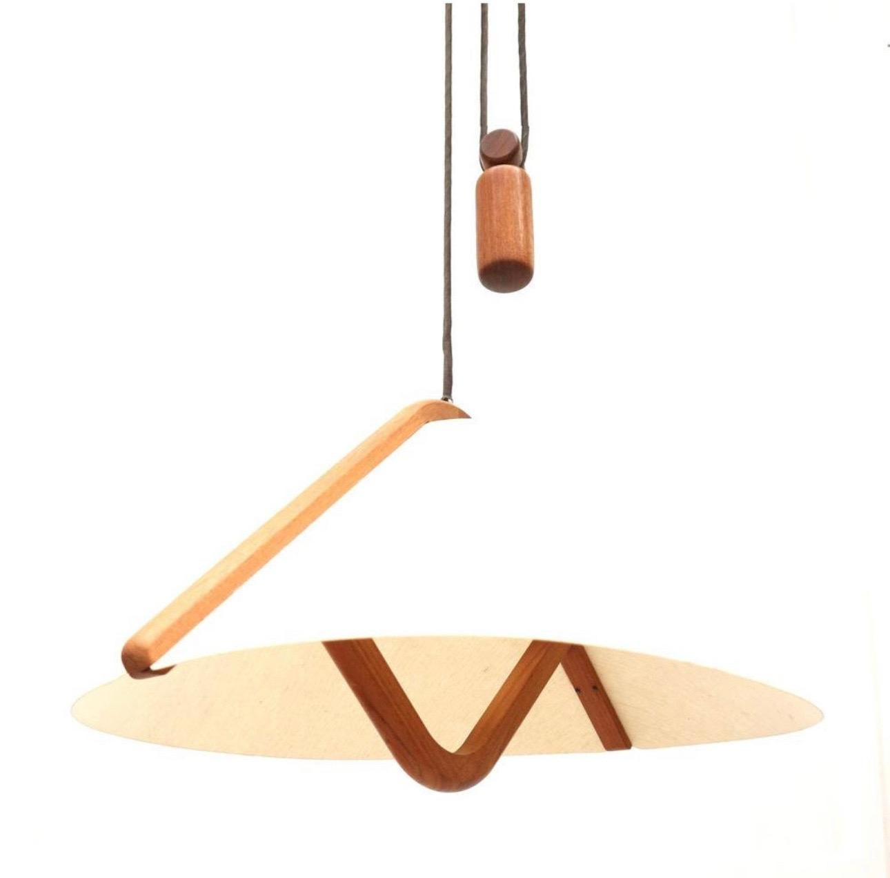 20th Century MCM Danish Modern Adjustable Teak Pendant Lamp with Counterweight by Domus