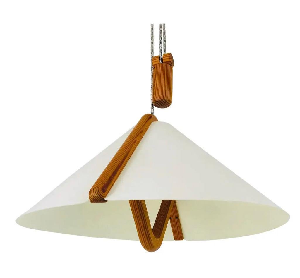 MCM Danish Modern Adjustable Teak Pendant Lamp with Counterweight by Domus 2