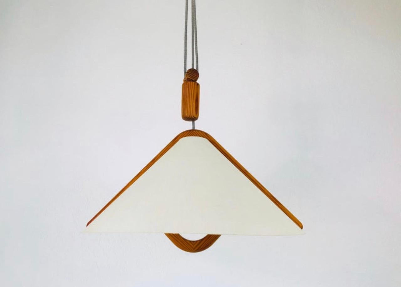 MCM Danish Modern Adjustable Teak Pendant Lamp with Counterweight by Domus 3