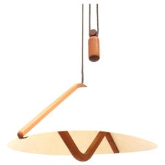 MCM Danish Modern Adjustable Teak Pendant Lamp with Counterweight by Domus
