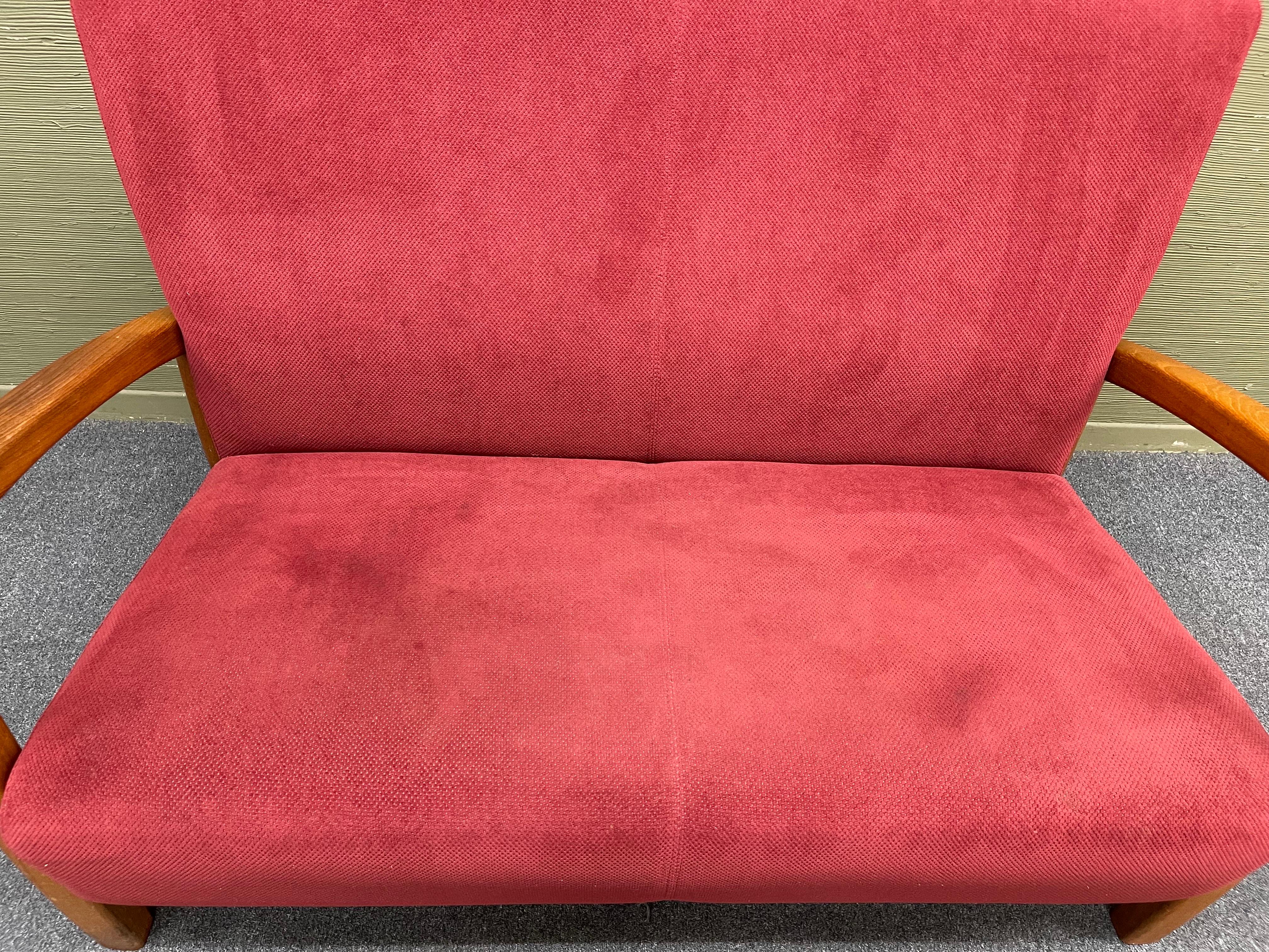 MCM Danish Modern Love Seat / Settee with Teak Frame 1