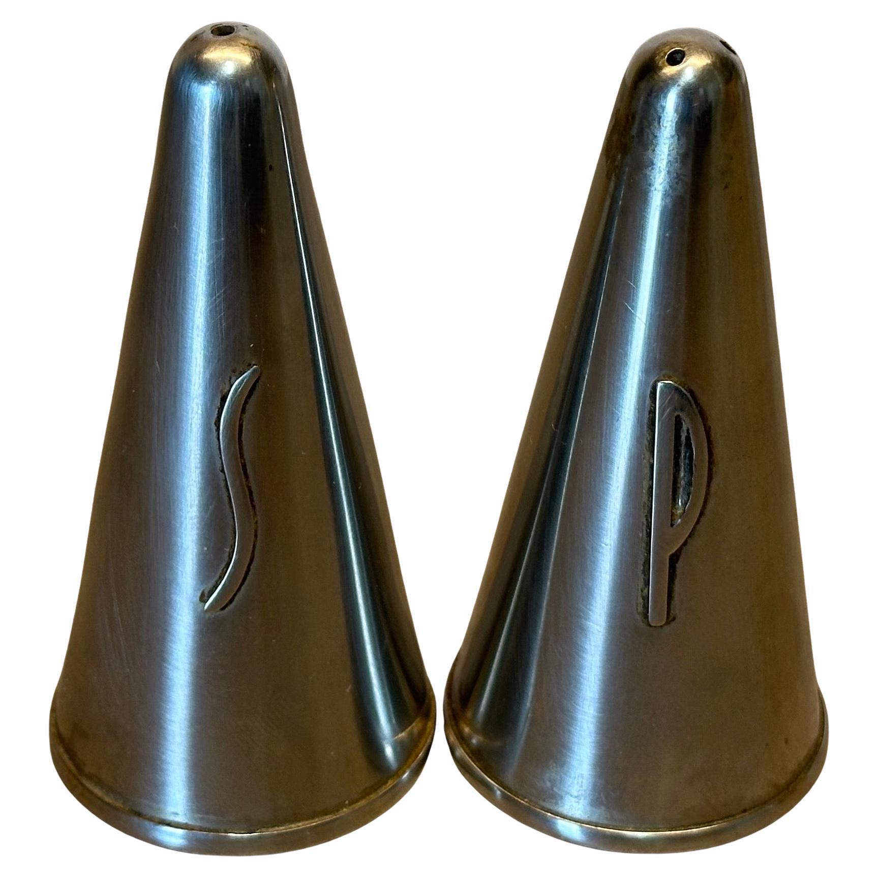 MCM Danish Stainless-Steel Salt and Pepper Shakers by Lundtofte of Denmark For Sale