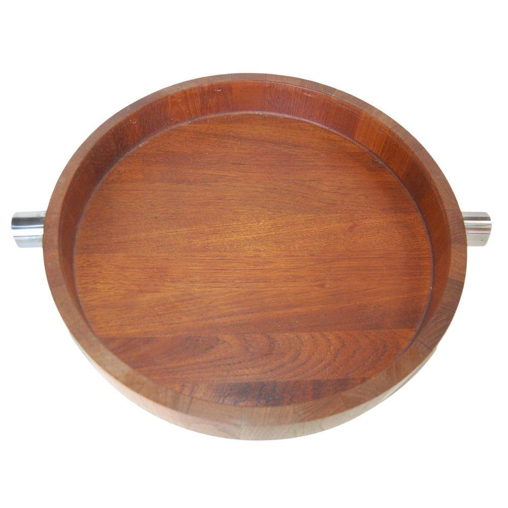 Mid-Century Modern MCM Danish Teak Salad Serving Tray w/ Machined Handles by Cobblewood Lundtofte For Sale