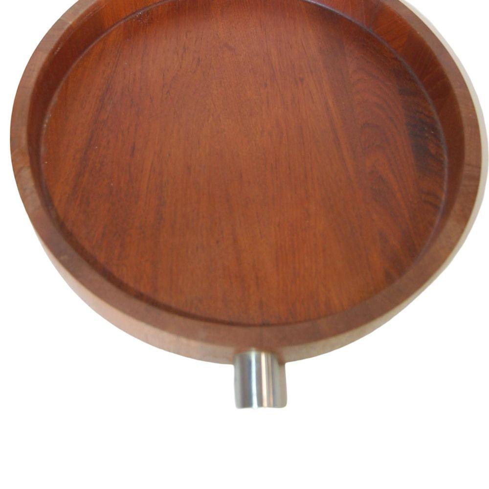 Carved MCM Danish Teak Salad Serving Tray w/ Machined Handles by Cobblewood Lundtofte For Sale