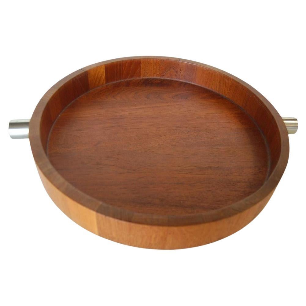 MCM Danish Teak Salad Serving Tray w/ Machined Handles by Cobblewood Lundtofte For Sale