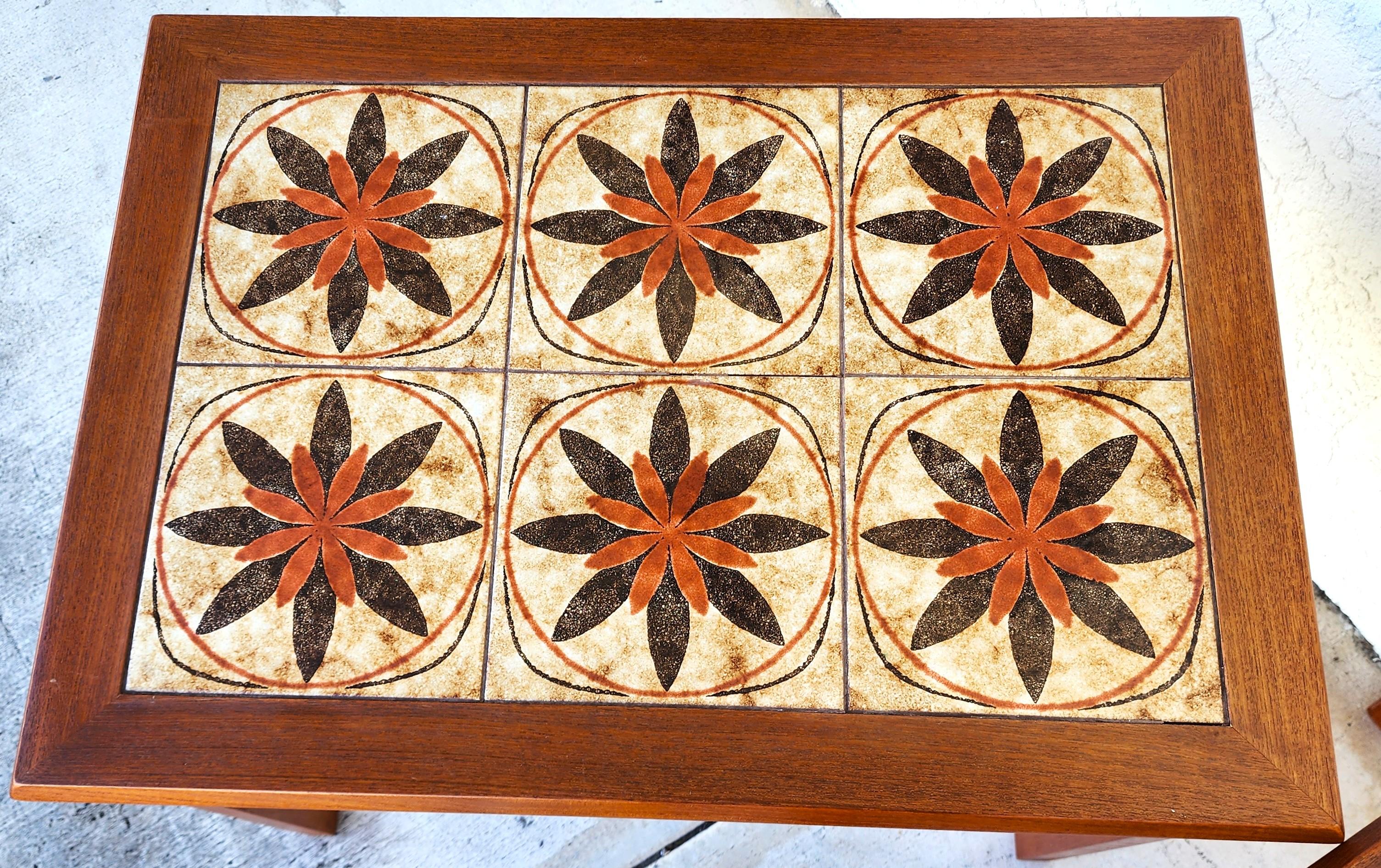 Mid-Century Modern MCM Danish Teak & Tile Coffee & Side Tables 1960s Set of 3 For Sale