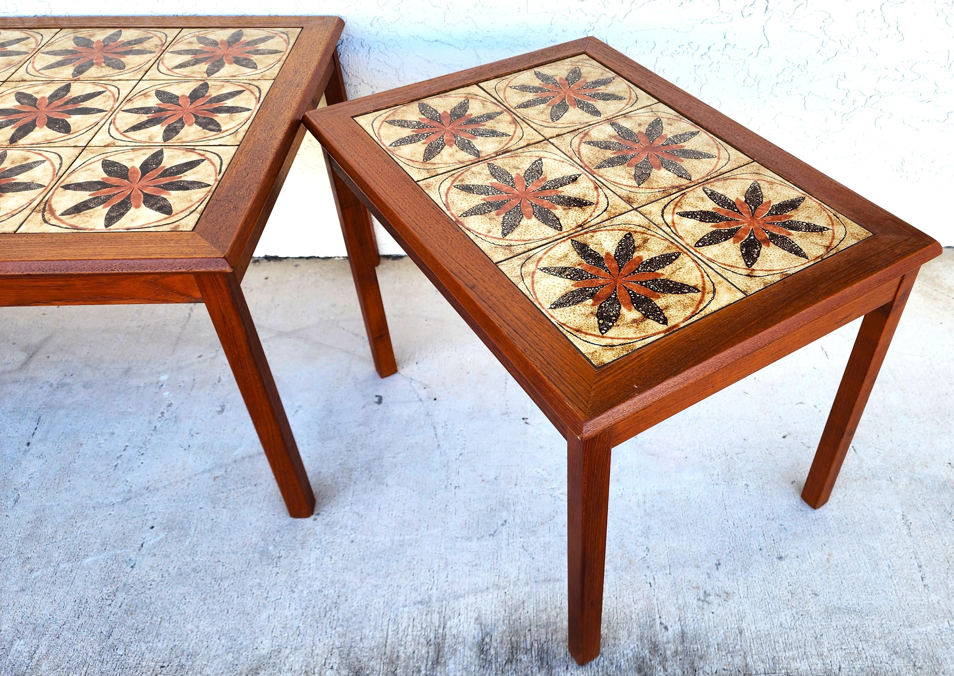 Mid-20th Century MCM Danish Teak & Tile Coffee & Side Tables 1960s Set of 3 For Sale