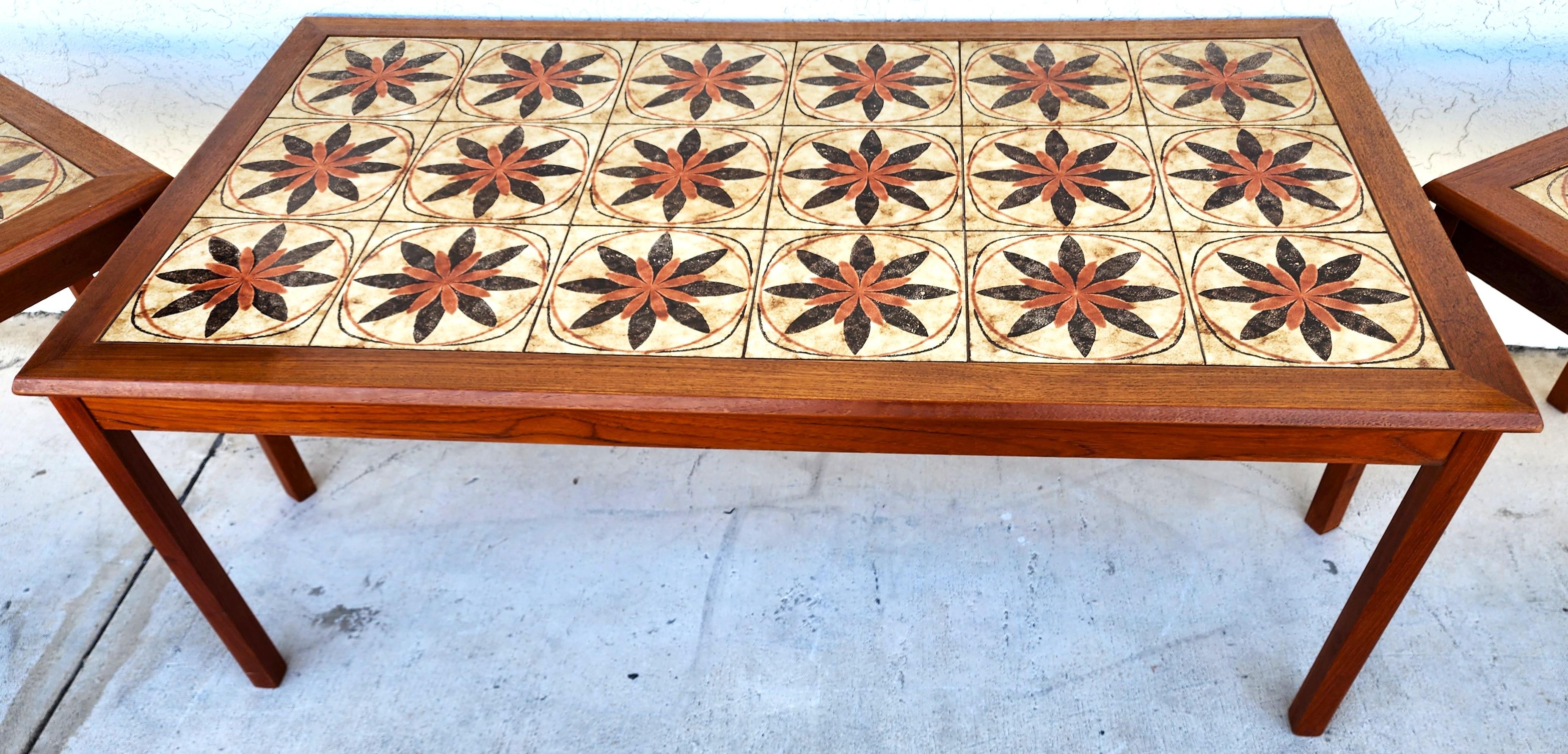 Ceramic MCM Danish Teak & Tile Coffee & Side Tables 1960s Set of 3 For Sale