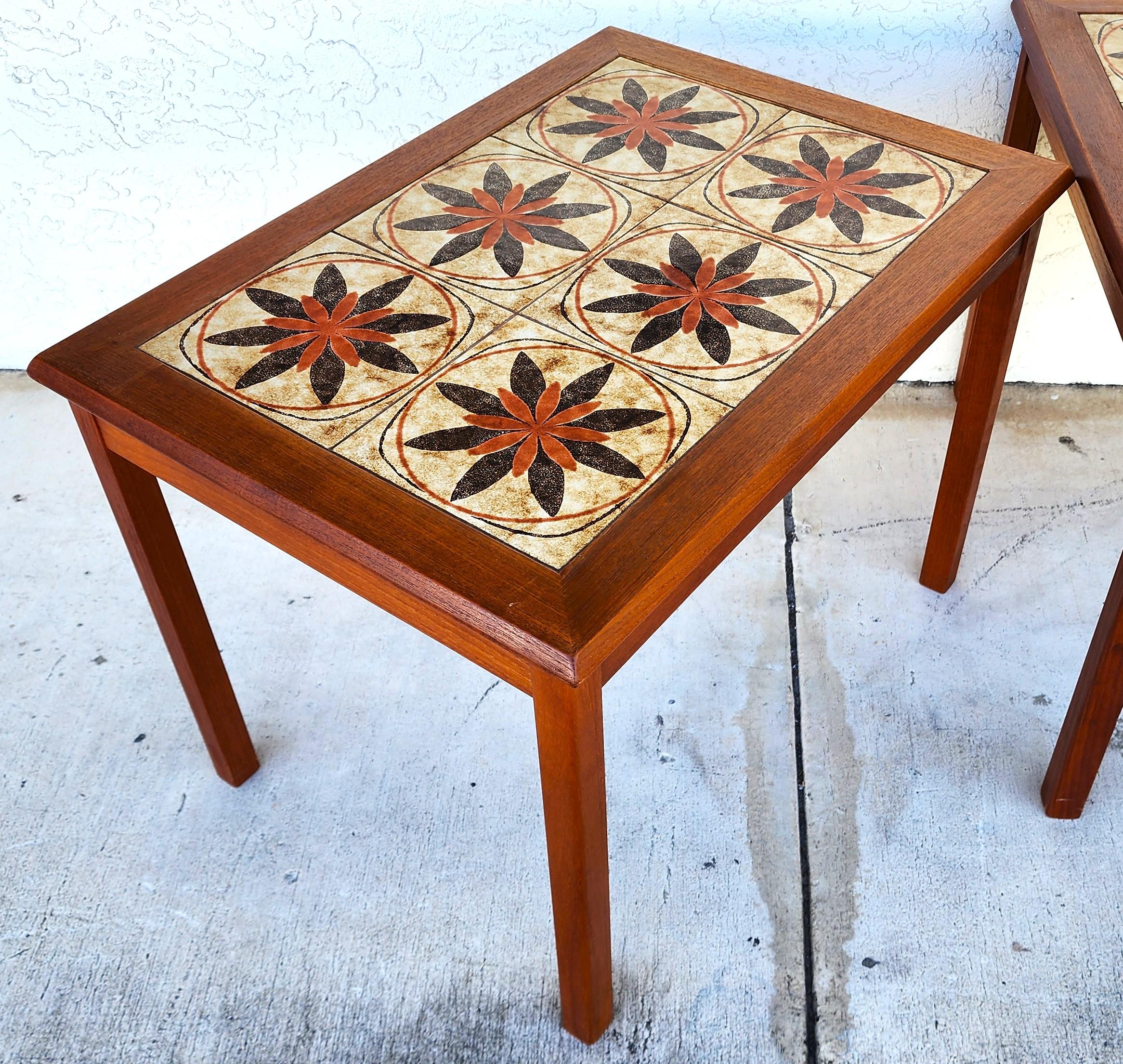 MCM Danish Teak & Tile Coffee & Side Tables 1960s Set of 3 For Sale 1