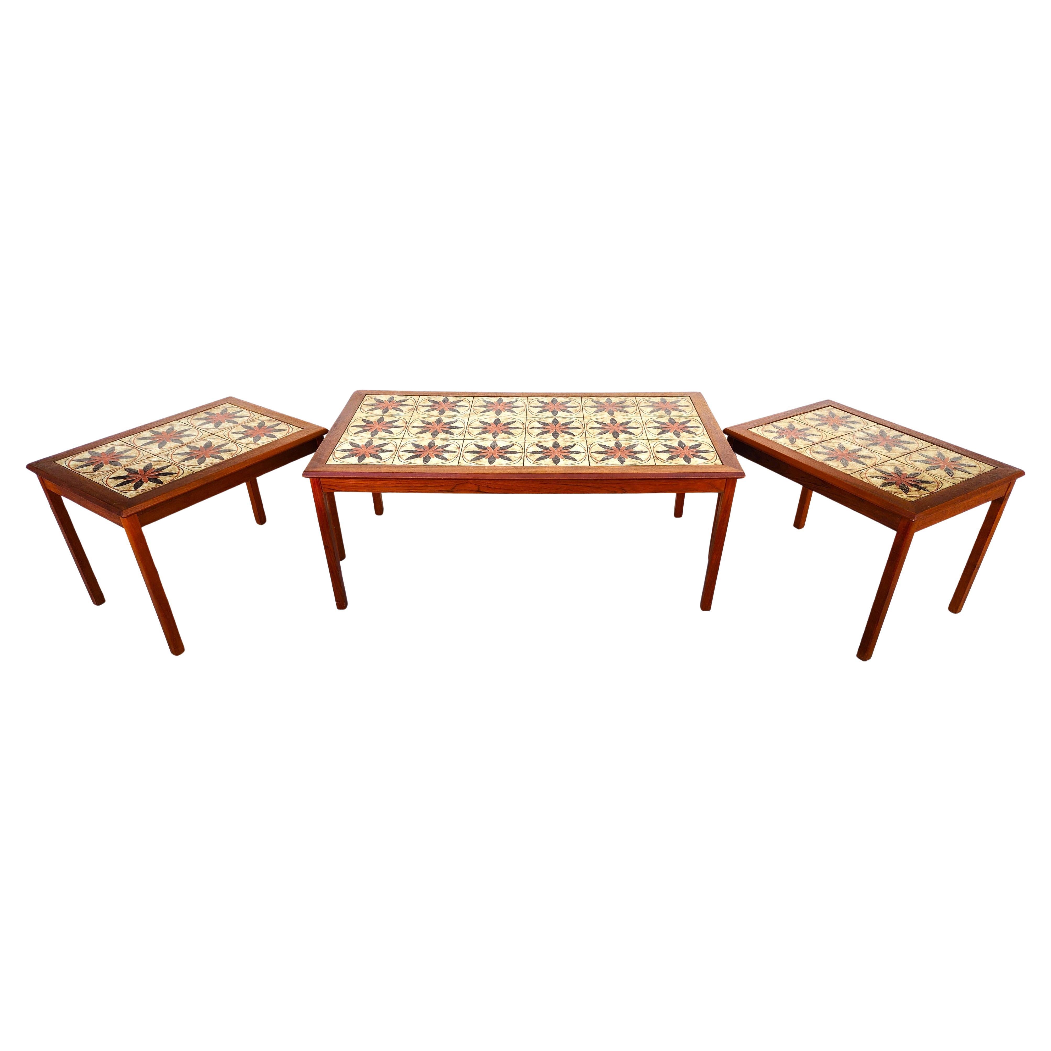 MCM Danish Teak & Tile Coffee & Side Tables 1960s Set of 3 For Sale