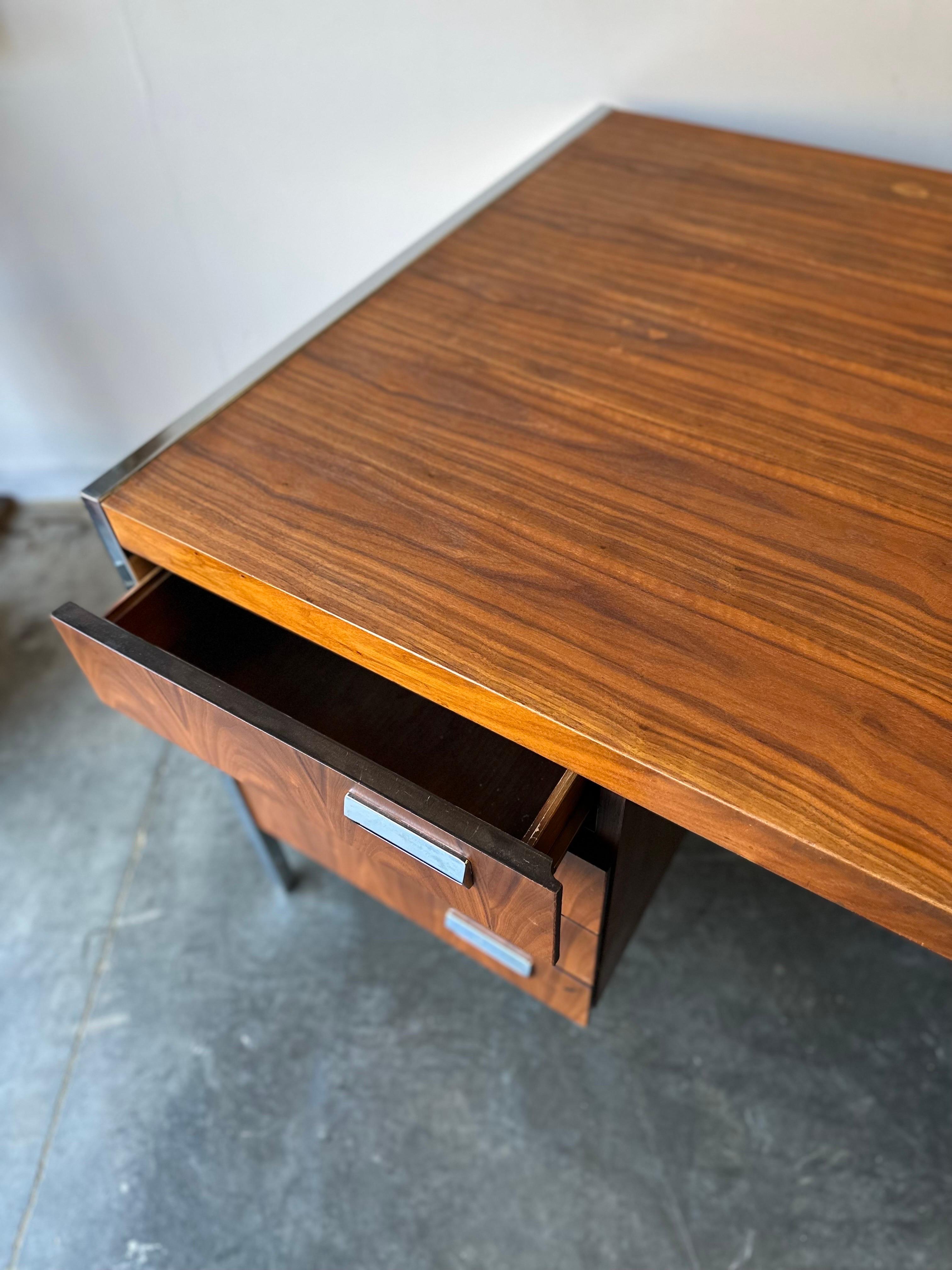 Mid-Century Modern MCM Danish Walnut and chrome executive desk  For Sale