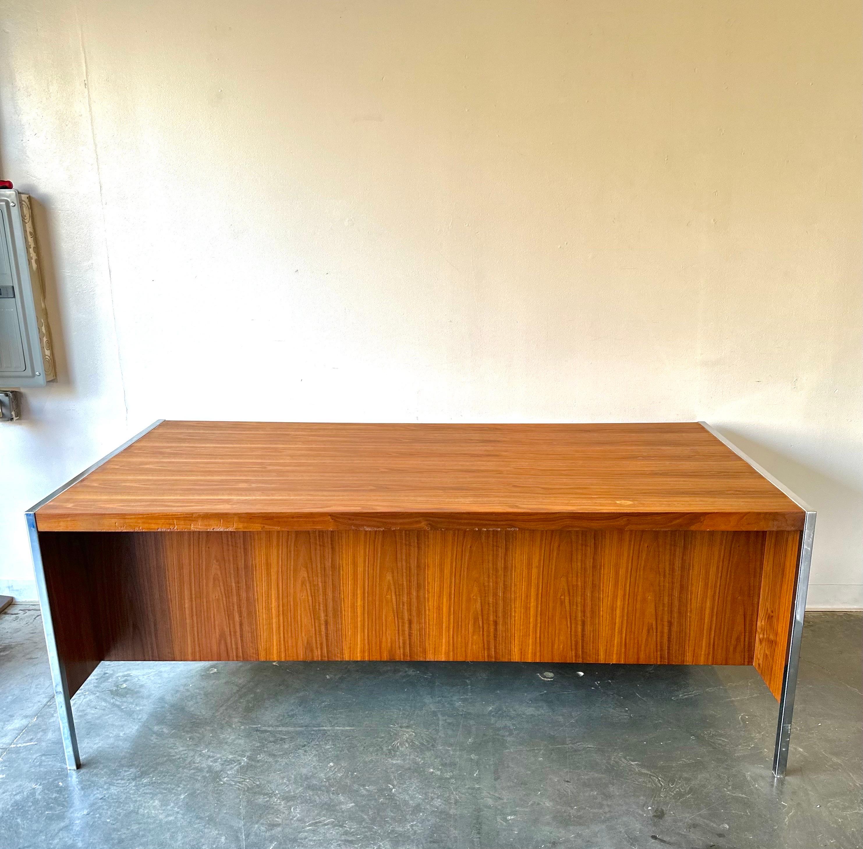 Woodwork MCM Danish Walnut and chrome executive desk  For Sale