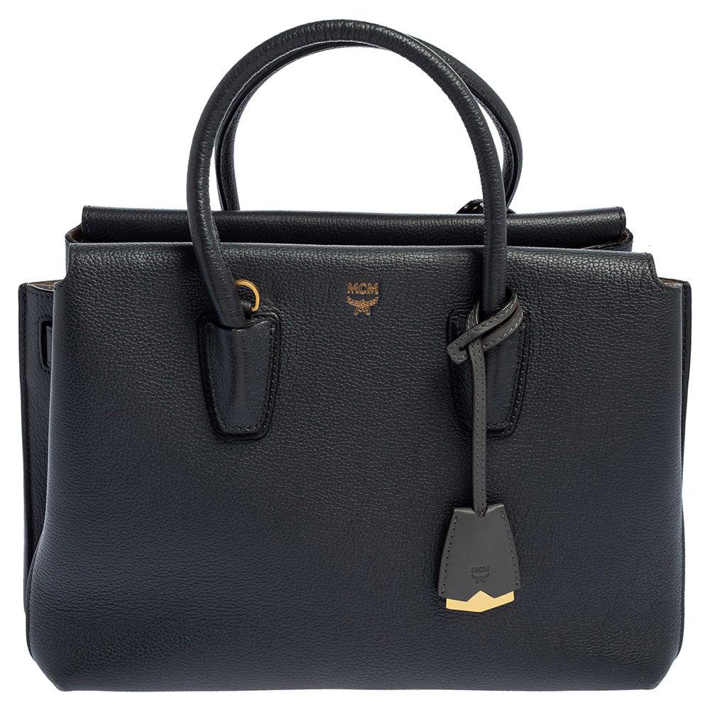 MCM Dark Grey Leather Medium Milla Tote