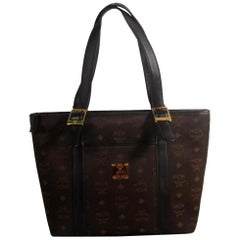 MCM Dark Monogram Visetos Shopper 869159 Brown Canvas Tote