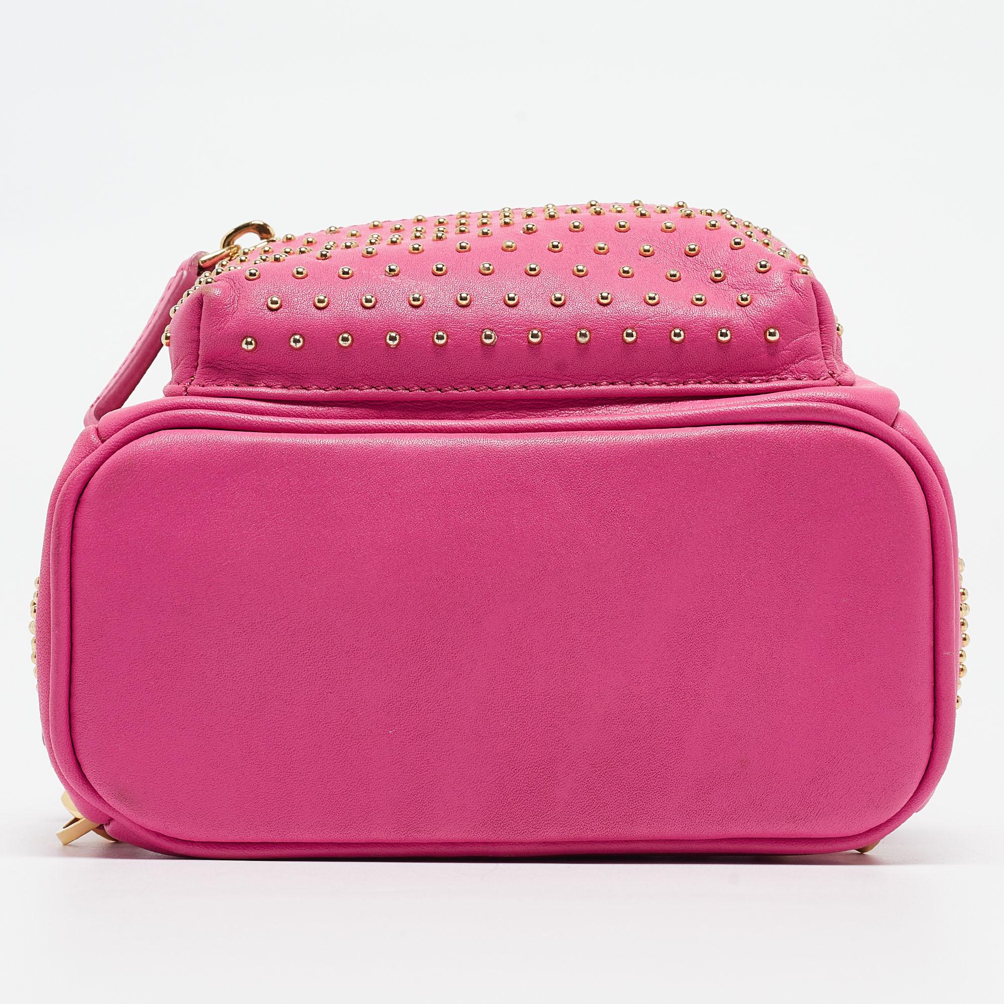 MCM Dark Pink Leather Mini Studded Stark Backpack 6
