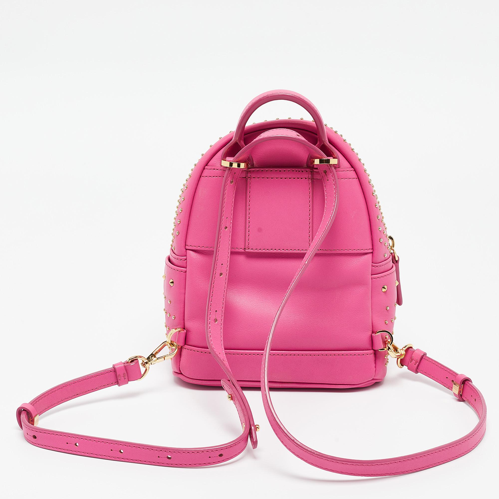 Women's MCM Dark Pink Leather Mini Studded Stark Backpack
