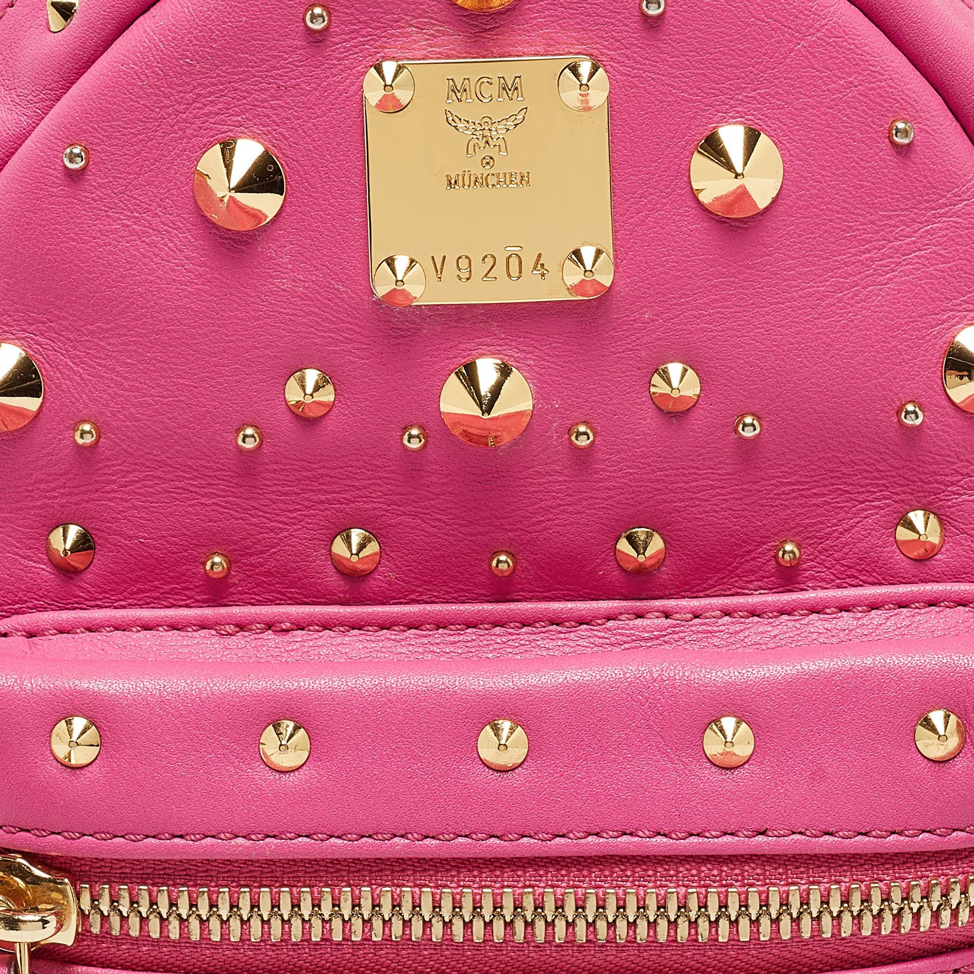 MCM Dark Pink Leather Mini Studded Stark Backpack 1