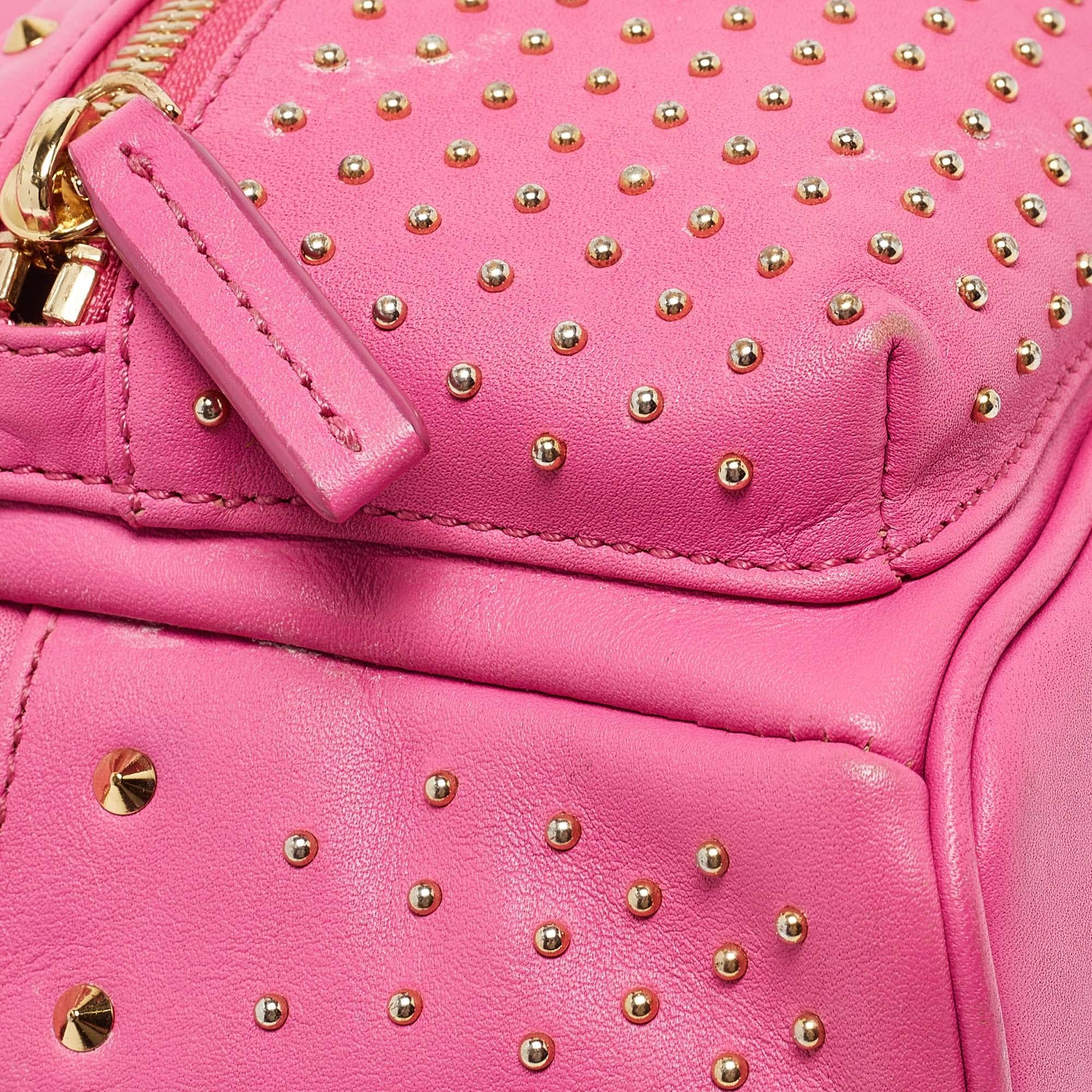 MCM Dark Pink Leather Mini Studded Stark Backpack 3