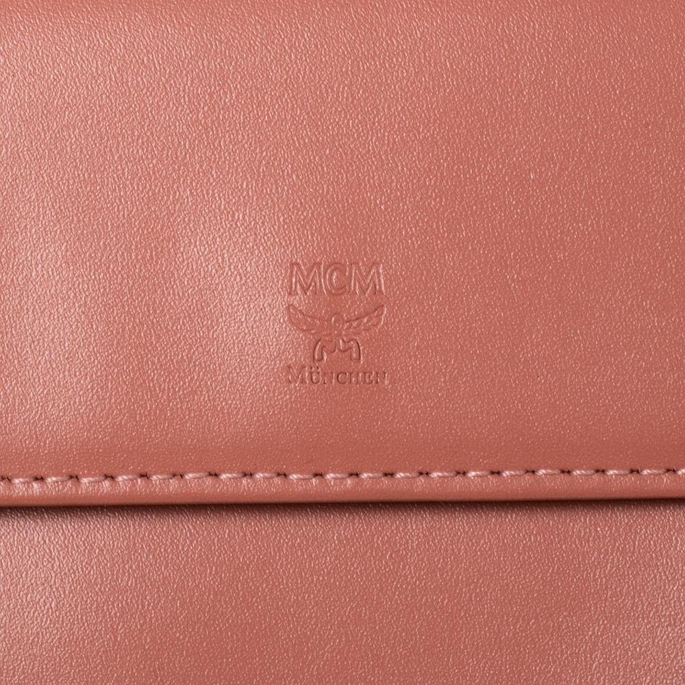MCM Dark Pink/Peach Leather Mina Wallet on Chain 3