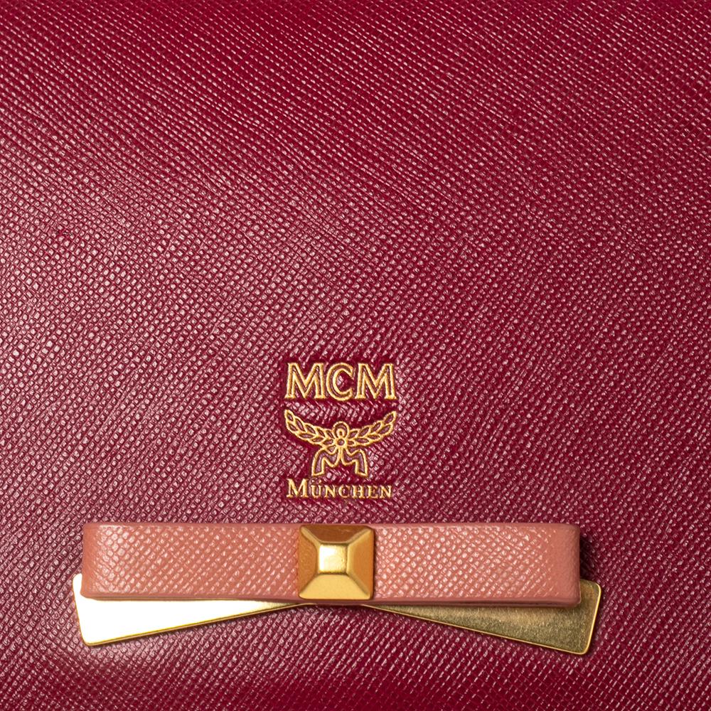 MCM Dark Pink/Peach Leather Mina Wallet on Chain 1
