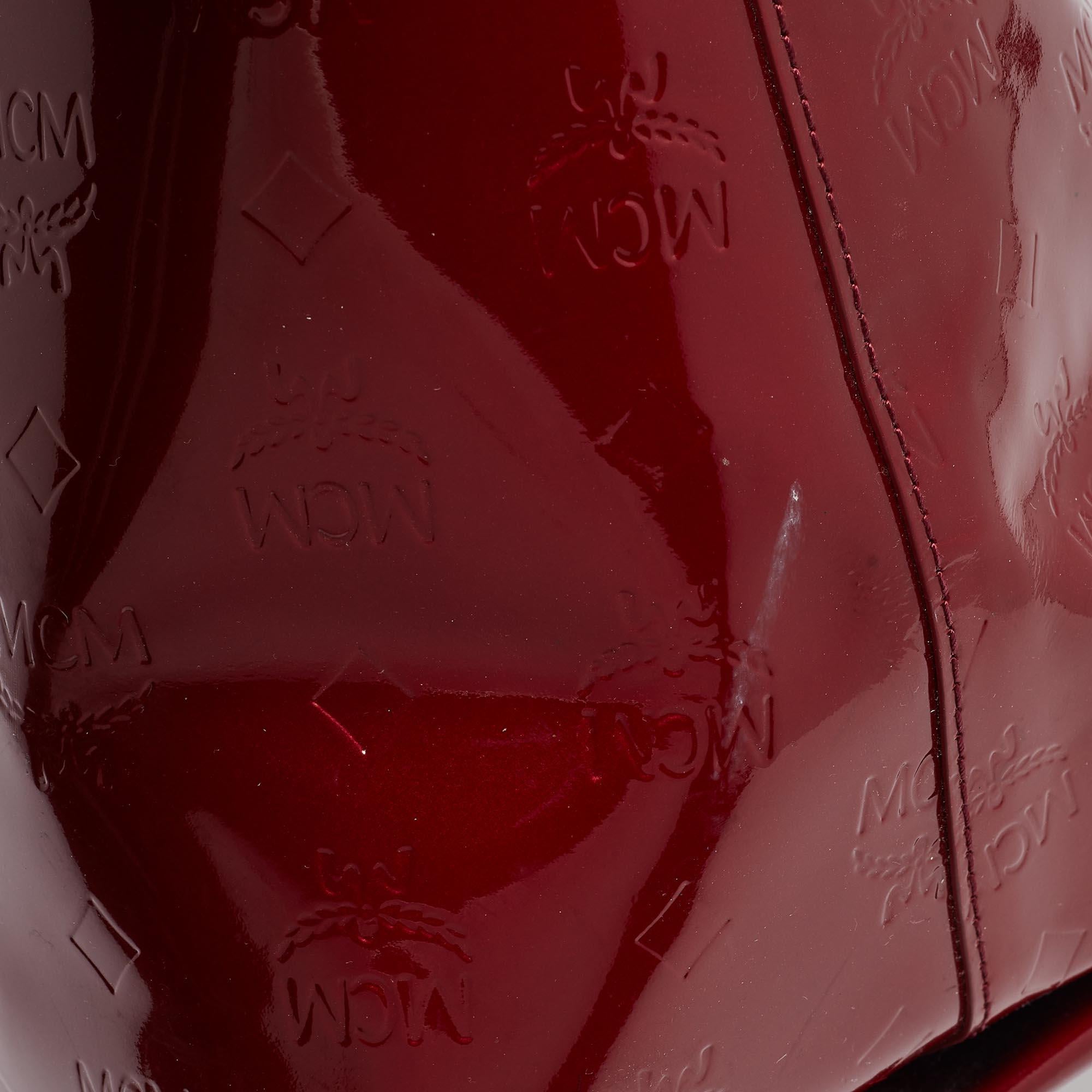MCM Dark Red Visetos Patent Leather Tote 2